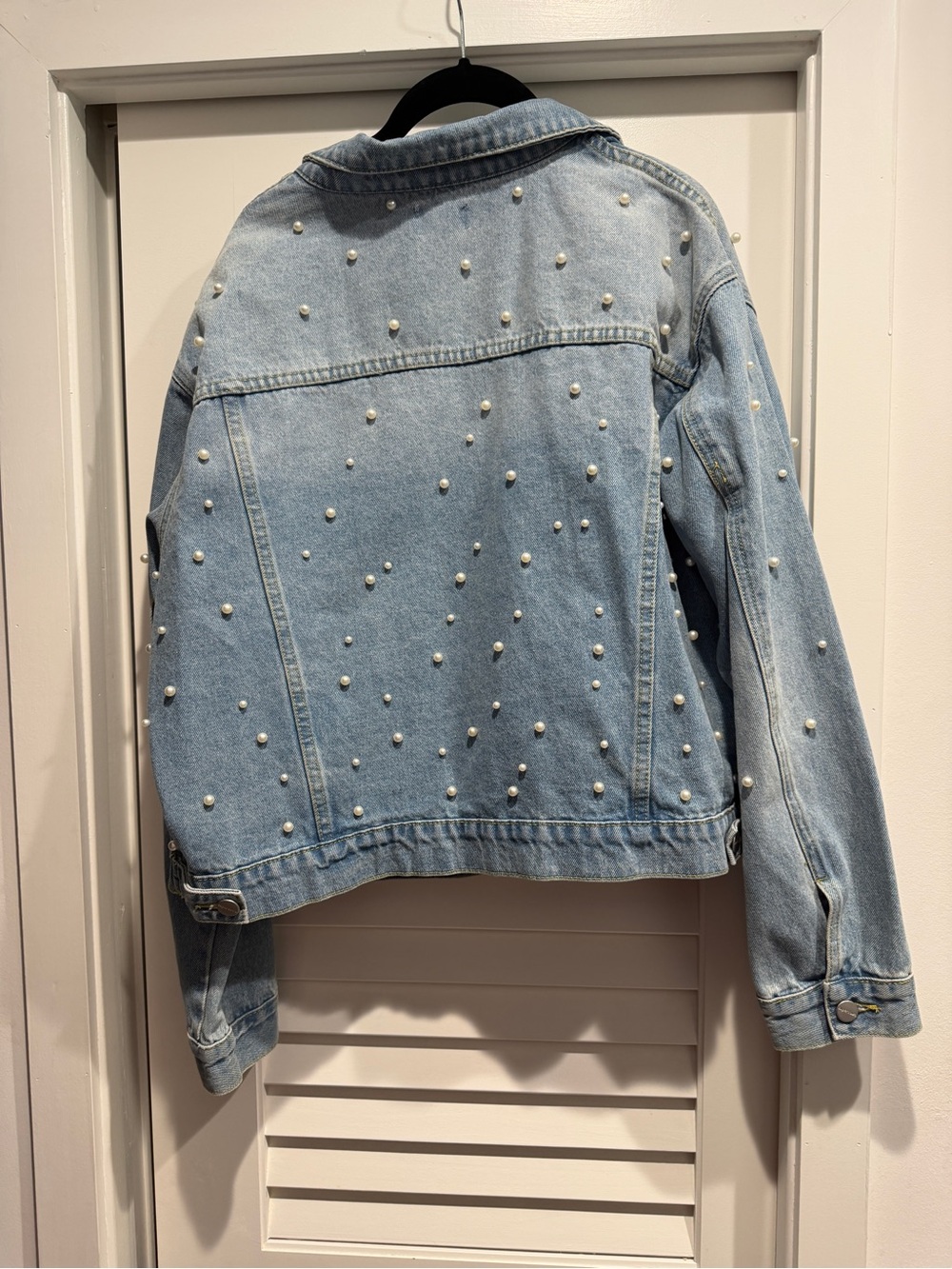 Superdown Pearl-Embellished Light Blue Denim Jacket - L NWT - Picture 3 of 5
